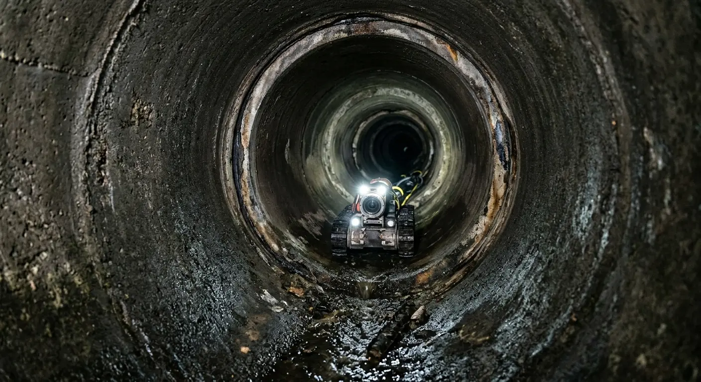 Robotic sewer camera inspecting pipe interior for Drain Snake Service in Chanceford